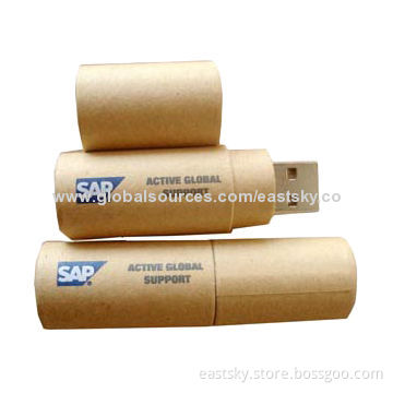 Recycled Paper USB Flash Drive, Made of Recycled Pressboard Material, Built-in Password Protection